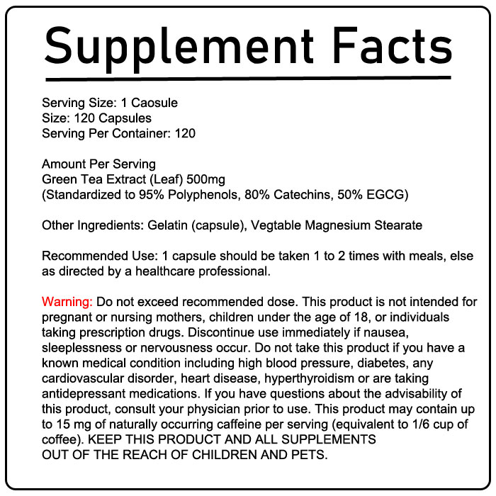 Zhou Nutrition Green Tea Ingredient Listing